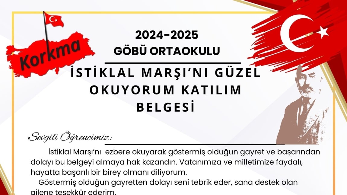 OKULUMUZDA İSTİKLAL MARŞI'NI GÜZEL OKUMA YARIŞMASI YAPILDI